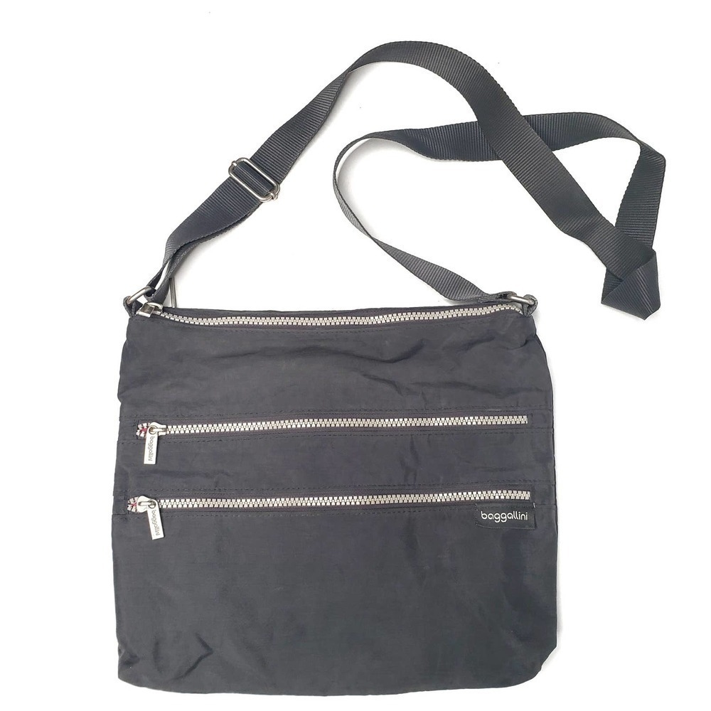 Baggallini Nylon Crossbody Purse Multi Zip Pockets Grey‎